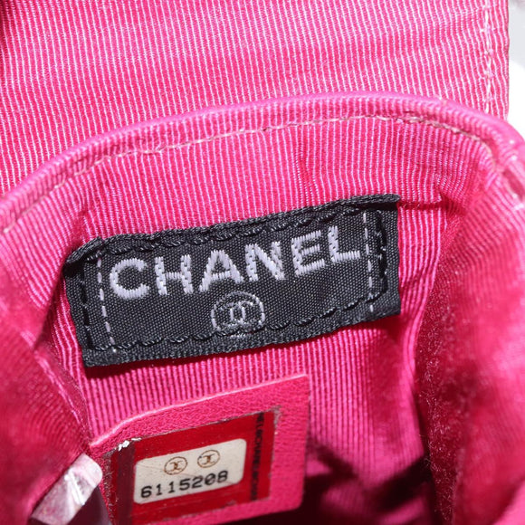 CHANEL Choco Bar line Chain Shoulder Bag Leather Pink Silver CC Auth BA8714