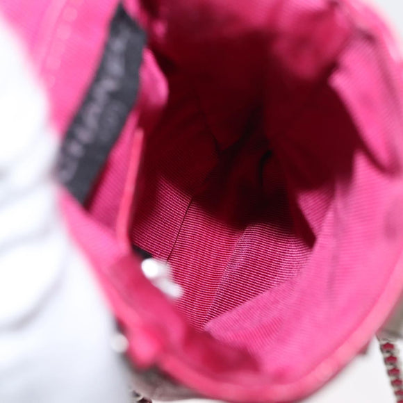 CHANEL Choco Bar line Chain Shoulder Bag Leather Pink Silver CC Auth BA8714