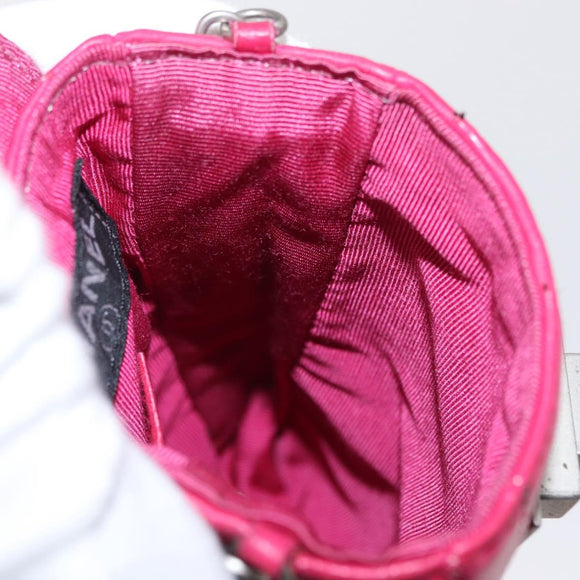 CHANEL Choco Bar line Chain Shoulder Bag Leather Pink Silver CC Auth BA8714