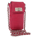 CHANEL Choco Bar line Chain Shoulder Bag Leather Pink Silver CC Auth BA8714-1