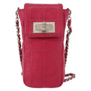 CHANEL Choco Bar line Chain Shoulder Bag Leather Pink Silver CC Auth BA8714-13