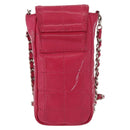 CHANEL Choco Bar line Chain Shoulder Bag Leather Pink Silver CC Auth BA8714-2