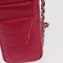 CHANEL Choco Bar line Chain Shoulder Bag Leather Pink Silver CC Auth BA8714-3