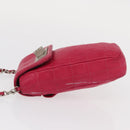 CHANEL Choco Bar line Chain Shoulder Bag Leather Pink Silver CC Auth BA8714-5