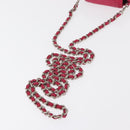 CHANEL Choco Bar line Chain Shoulder Bag Leather Pink Silver CC Auth BA8714-8