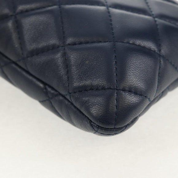 CHANEL Matelasse Chain Phone Case Bag Lamb Skin Navy Gold CC Auth BA8715SAV