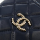 CHANEL Matelasse Chain Phone Case Bag Lamb Skin Navy Gold CC Auth BA8715SAV-18