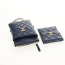 CHANEL Matelasse Chain Phone Case Bag Lamb Skin Navy Gold CC Auth BA8715SAV-20