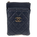 CHANEL Matelasse Chain Phone Case Bag Lamb Skin Navy Gold CC Auth BA8715SAV-13