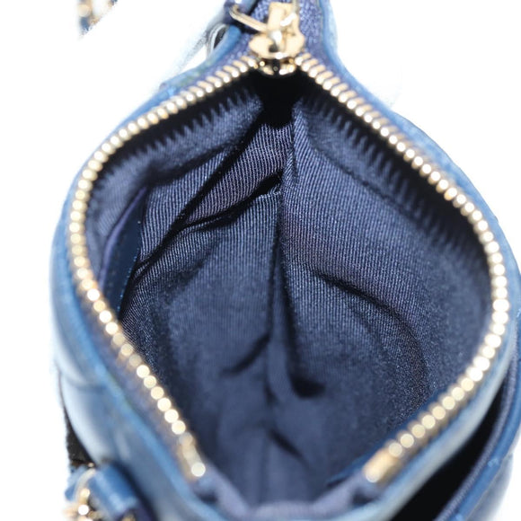 CHANEL Matelasse Chain Phone Case Bag Lamb Skin Navy Gold CC Auth BA8715SAV