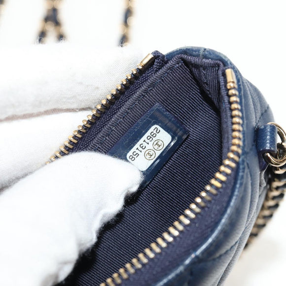 CHANEL Matelasse Chain Phone Case Bag Lamb Skin Navy Gold CC Auth BA8715SAV
