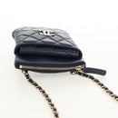 CHANEL Matelasse Chain Phone Case Bag Lamb Skin Navy Gold CC Auth BA8715SAV-6
