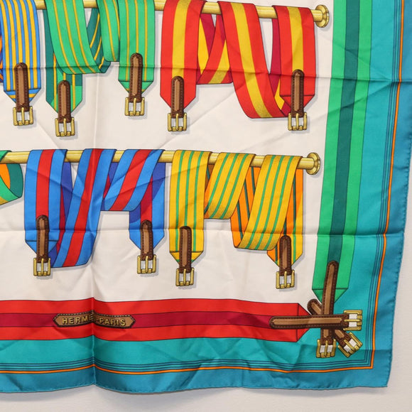 HERMES Carre 90 Scarf ""J.METZ"" Silk Turquoise Blue Auth BA8721