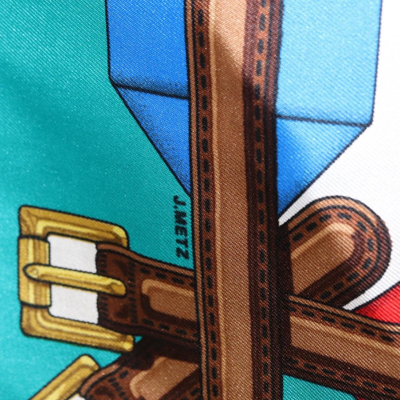 HERMES Carre 90 Scarf ""J.METZ"" Silk Turquoise Blue Auth BA8721