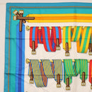 HERMES Carre 90 Scarf ""J.METZ"" Silk Turquoise Blue Auth BA8721-2