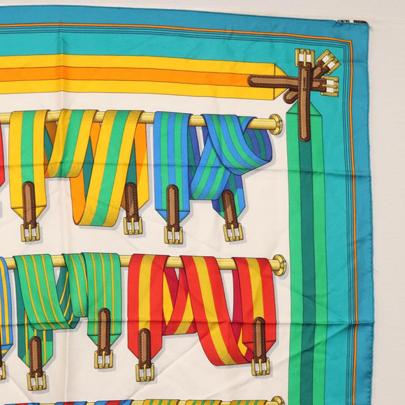 HERMES Carre 90 Scarf ""J.METZ"" Silk Turquoise Blue Auth BA8721