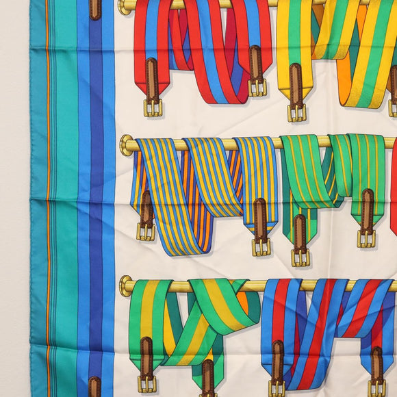 HERMES Carre 90 Scarf ""J.METZ"" Silk Turquoise Blue Auth BA8721