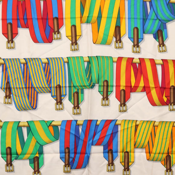 HERMES Carre 90 Scarf ""J.METZ"" Silk Turquoise Blue Auth BA8721