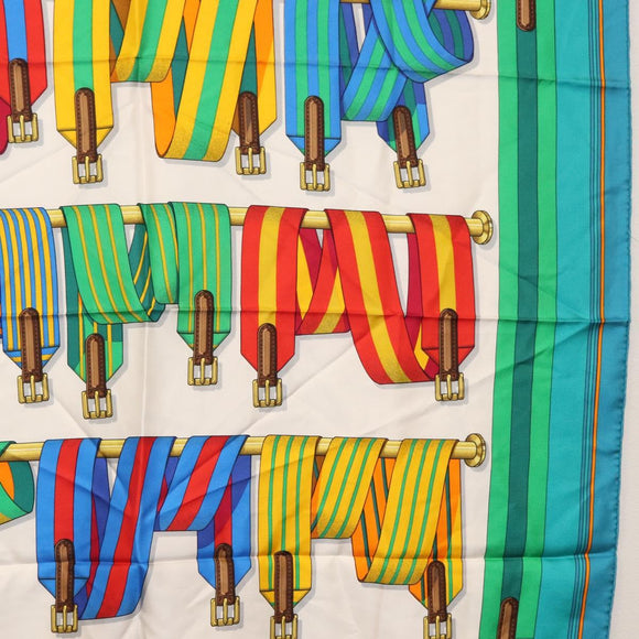 HERMES Carre 90 Scarf ""J.METZ"" Silk Turquoise Blue Auth BA8721