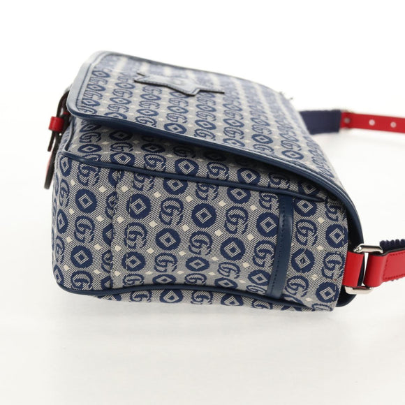 GUCCI Shoulder Bag Canvas Blue Silver 664143 Auth BA8728SAV