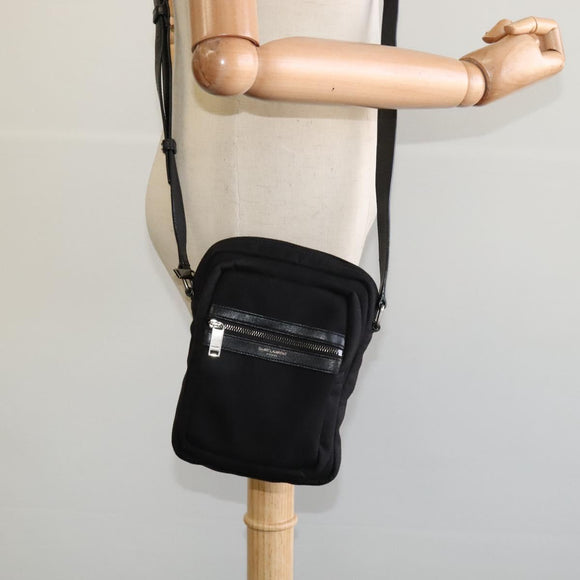 SAINT LAURENT Shoulder Bag Canvas Black Auth BA873