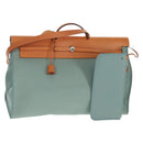 HERMES Her bag Zip GM Hand Bag Canvas Leather Blue Silver Auth BA8733SAM-1