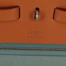 HERMES Her bag Zip GM Hand Bag Canvas Leather Blue Silver Auth BA8733SAM-20