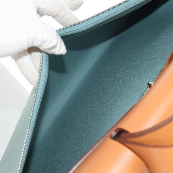 HERMES Her bag Zip GM Hand Bag Canvas Leather Blue Silver Auth BA8733SAM