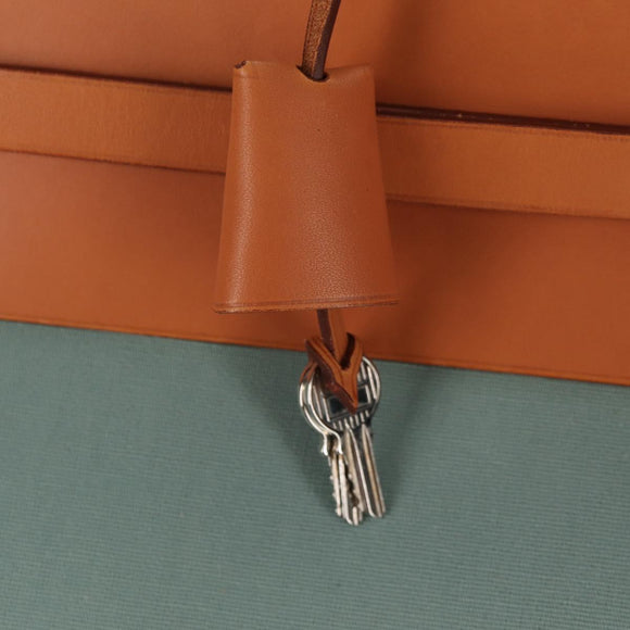 HERMES Her bag Zip GM Hand Bag Canvas Leather Blue Silver Auth BA8733SAM