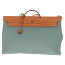 HERMES Her bag Zip GM Hand Bag Canvas Leather Blue Silver Auth BA8733SAM-13