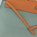 HERMES Her bag Zip GM Hand Bag Canvas Leather Blue Silver Auth BA8733SAM-26