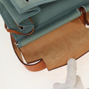 HERMES Her bag Zip GM Hand Bag Canvas Leather Blue Silver Auth BA8733SAM-29