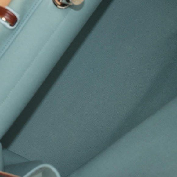 HERMES Her bag Zip GM Hand Bag Canvas Leather Blue Silver Auth BA8733SAM