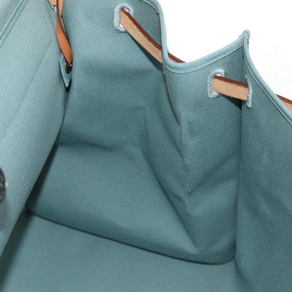 HERMES Her bag Zip GM Hand Bag Canvas Leather Blue Silver Auth BA8733SAM