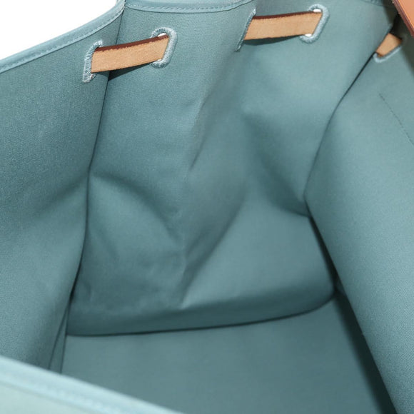 HERMES Her bag Zip GM Hand Bag Canvas Leather Blue Silver Auth BA8733SAM