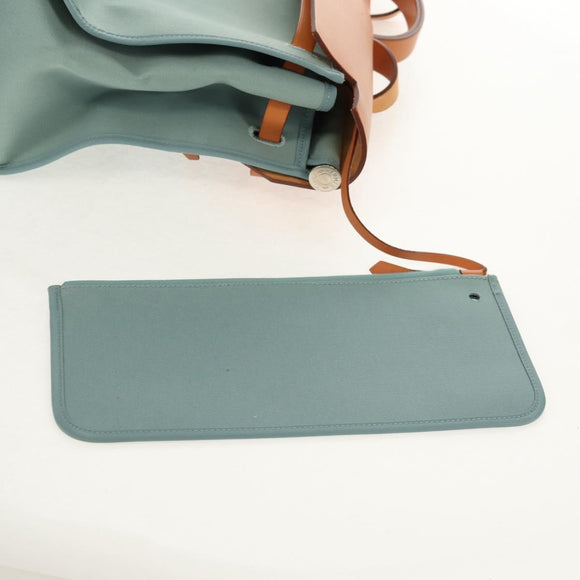 HERMES Her bag Zip GM Hand Bag Canvas Leather Blue Silver Auth BA8733SAM