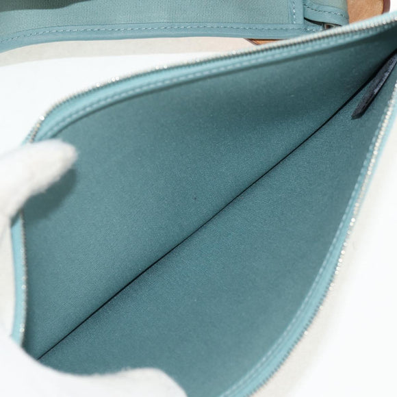 HERMES Her bag Zip GM Hand Bag Canvas Leather Blue Silver Auth BA8733SAM