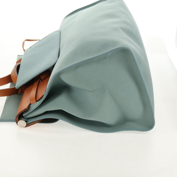 HERMES Her bag Zip GM Hand Bag Canvas Leather Blue Silver Auth BA8733SAM