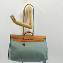 HERMES Her bag Zip GM Hand Bag Canvas Leather Blue Silver Auth BA8733SAM-42