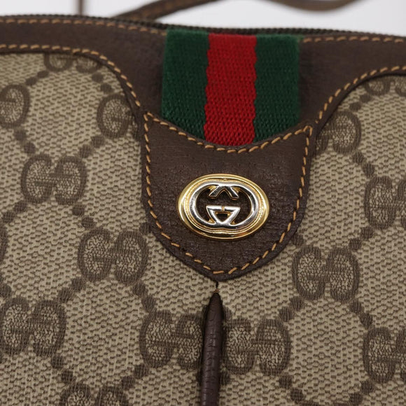 GUCCI GG Supreme Web Sherry Line Bag PVC Beige Gold 904 02 047 Auth BA8747