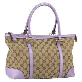 GUCCI GG Canvas Tote Bag Beige Gold 257069 Auth BA8749