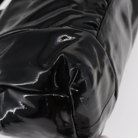 GUCCI Hand Bag Enamel Black Gold 197020 Auth BA8750