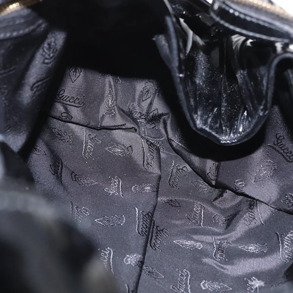 GUCCI Hand Bag Enamel Black Gold 197020 Auth BA8750