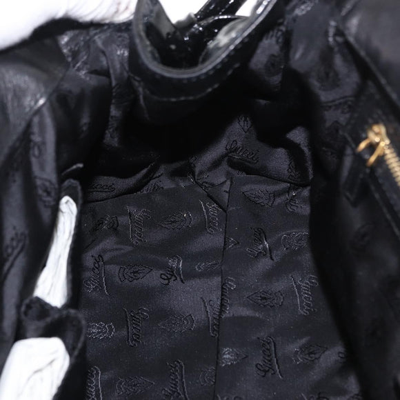 GUCCI Hand Bag Enamel Black Gold 197020 Auth BA8750