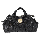 GUCCI Hand Bag Enamel Black Gold 197020 Auth BA8750-2