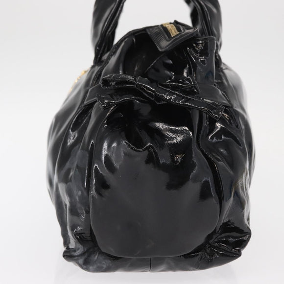 GUCCI Hand Bag Enamel Black Gold 197020 Auth BA8750