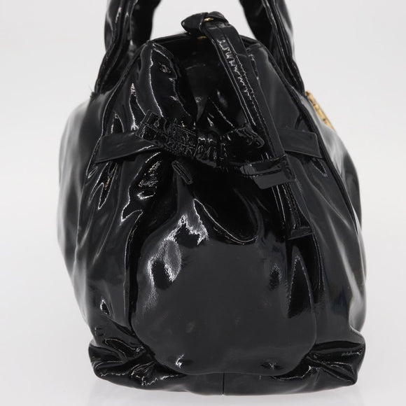 GUCCI Hand Bag Enamel Black Gold 197020 Auth BA8750