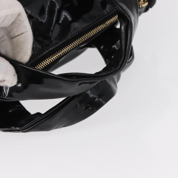 GUCCI Hand Bag Enamel Black Gold 197020 Auth BA8750