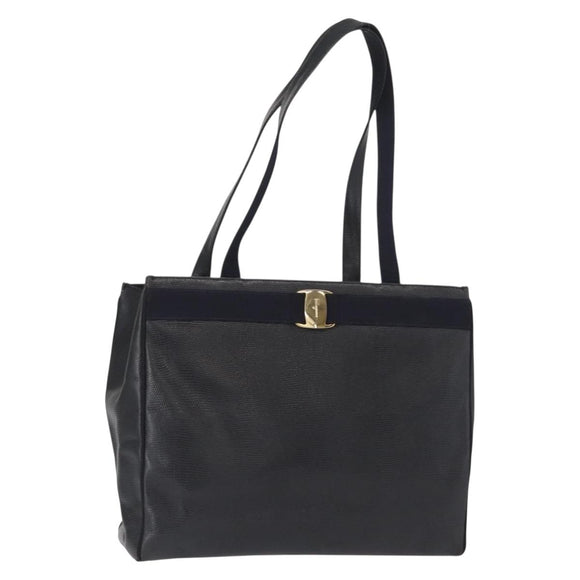 Salvatore Ferragamo Vala Tote Bag Leather Navy Gold Auth BA8751