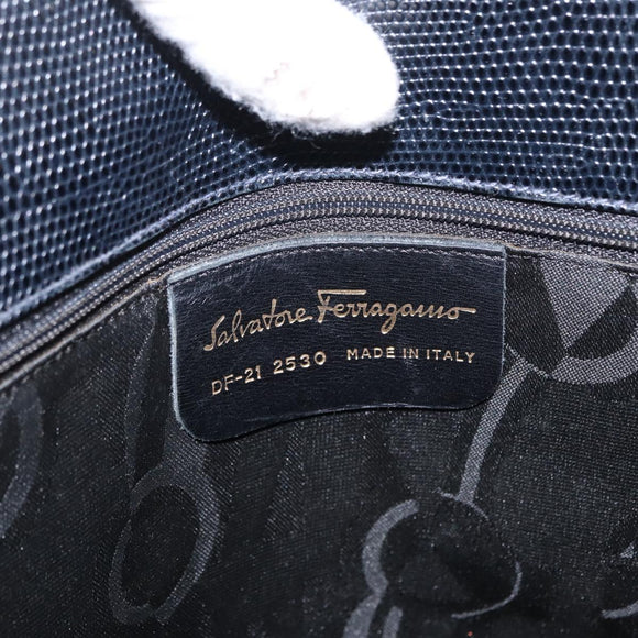 Salvatore Ferragamo Vala Tote Bag Leather Navy Gold Auth BA8751